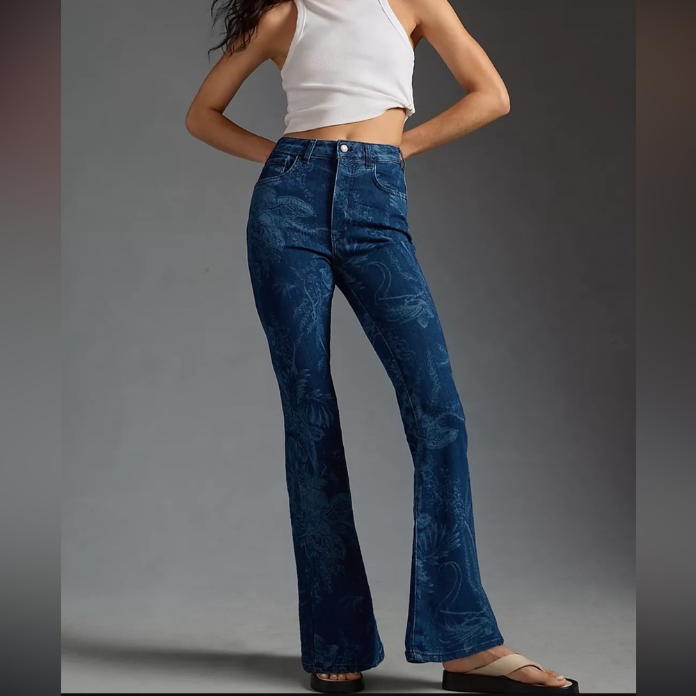 Pilcro Icon High Rise Flare Denim Floral Women's Jeans size 28